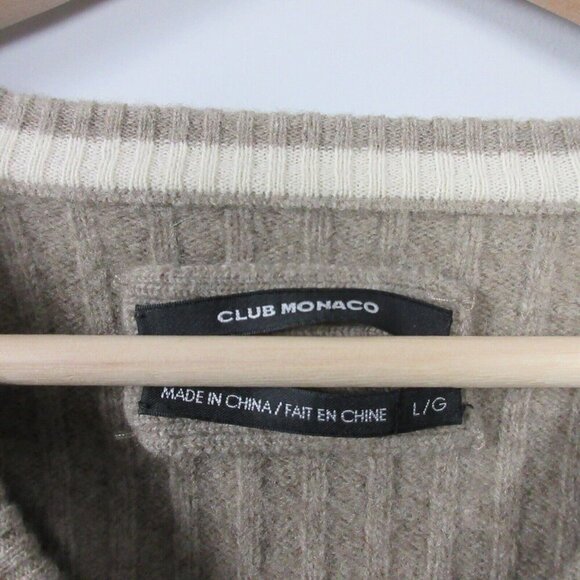 Club Monaco 100% Wool V-Neck Sweater Men's L Ribbed Pullover Casual Green 436 - Picture 3 of 11